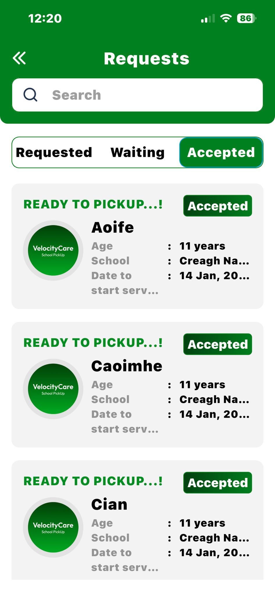 Parent App - Accepted Requests